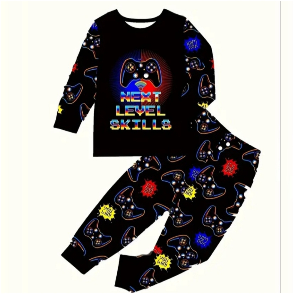 Boy Gamer Level Black Colorful pajama set - Picture 1 of 15